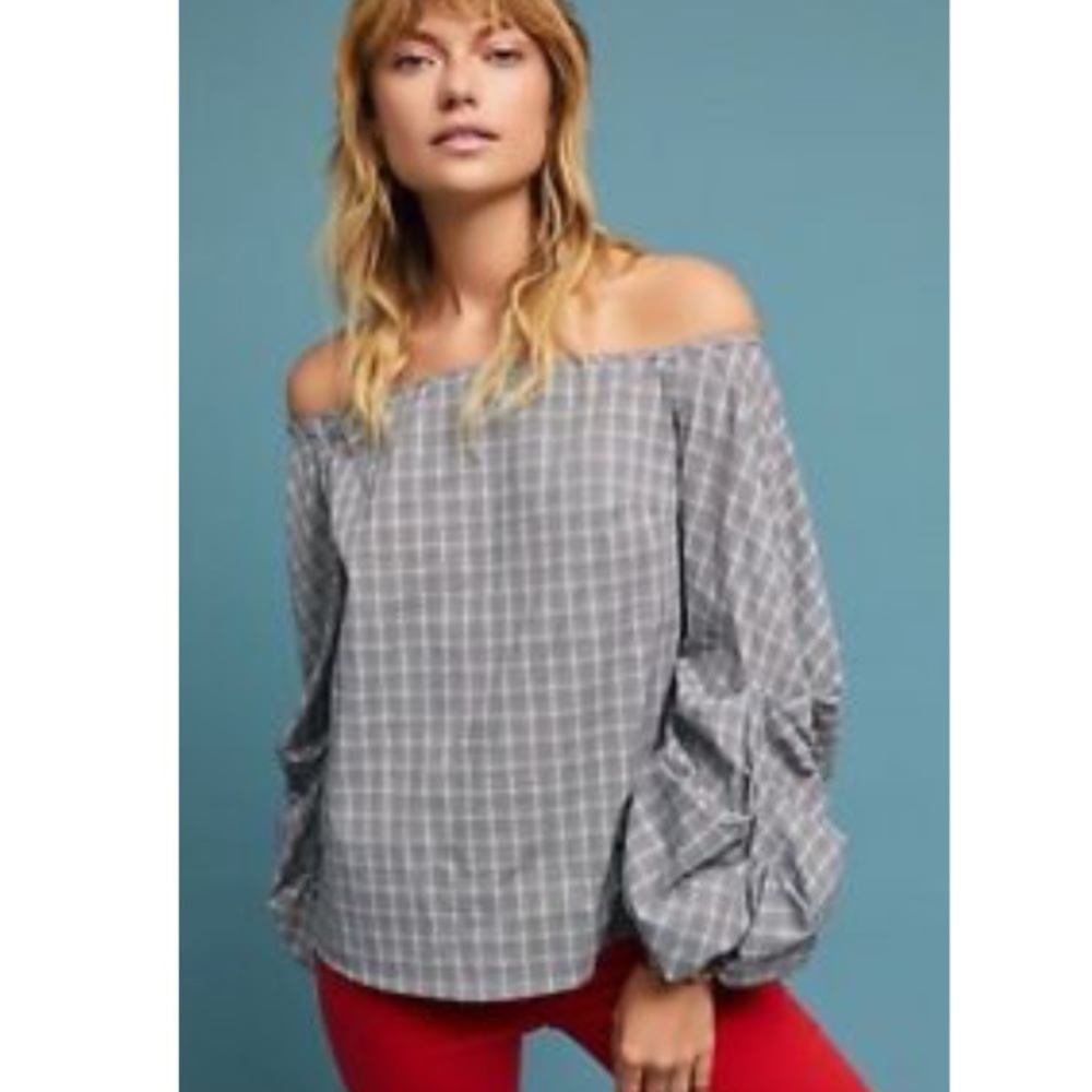 NWT Anthropologie Guest Editor plaid off Shoulder